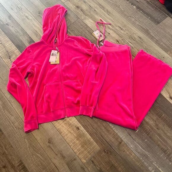 Y2K juicy couture velvet velour Barbie pink tracksuit top size XL bottom size m - Picture 1 of 14